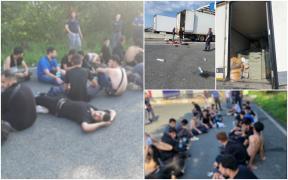 Peste 20 de migranţi, între care o femeie şi un copil, la un pas de moarte în remorca unui TIR. Cum i-au găsit poliţiştii în Vama Nădlac