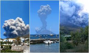 Vulcanul Stromboli a erupt din nou. Un nor uriaş de cenuşă s-a ridicat spre cer, iar lava a ajuns direct în mare