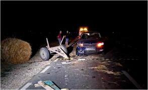 Căruță sfărâmată, în Tunari. Un șofer s-a înfipt cu mașina în atelajul care circula pe o șosea neiluminată. O persoană, rănită
