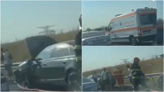 Accident în lanț pe Autostrada A2, cu patru mașini și un camion. 12 adulţi şi 6 copii au fost implicaţi