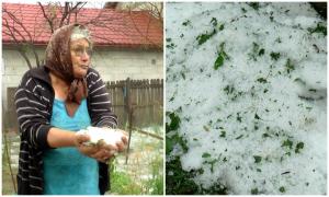 "Dezastru! Îţi era frică afară, că te omoară". Locul din ţară unde grindina a distrus tot în cale. Pe jos a rămas covor de gheaţă