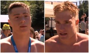 Umăr la umăr, Andrei şi Andrei Theodor s-au întrecut înot pe lacul Tarniţa: cine a ieşit învingător. "Am abordat o tactică total nouă"