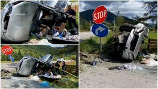 Accident teribil în Ciocăneşti, Suceava. O maşină s-a răsturnat şi a ajuns pe marginea şoselei. Două persoane, la spital