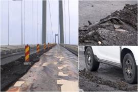 Reasfaltări pe bandă rulantă, pe Golden Gate-ul românesc. Un sens întreg intră în reparaţii, circulaţia este deviată