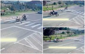 Momente dramatice surprinse de camere. Un copil din Suceava, lovit în plin de două motociclete enduro, după ce s-a angajat în trecerea străzii fără să se asigure