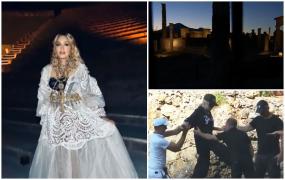 Madonna, vizită privată la celebrul sit arheologic Pompei de ziua ei. Diva a purtat o rochie lungă din dantelă albă şi un corset negru