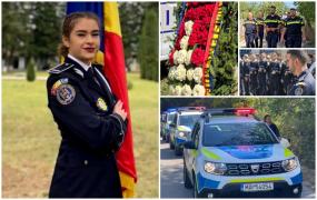 Roberta, poliţista moartă în accident în timpul unei misiuni, condusă pe ultimul drum în sunet de sirene. Zeci de maşini de poliţie au împânzit uliţa din satul natal