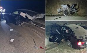 Maşina unei şoferiţe, ruptă în două pe centura Târgu Jiu. A fost spulberată de un BMW după ce a întors fără să se asigure