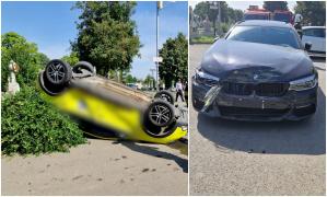 Accident în cimitir, la Iaşi. Lovit de un BMW, un taximetrist s-a răsturnat cu maşina pe un mormânt