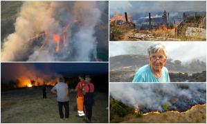"A ars tot! Cimitirul, tot". Incendiile fac ravagii în Mehedinţi. Oamenii se pun în calea flăcărilor chiar şi cu mâinile goale