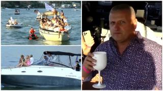 Petrecere pe iaht, cu şampanie curgând în valuri, pe apele Dunării. Organizatorii promit un party anual gratuit