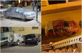 Localnicii din Malaga și-au acoperit mașinile cu folie de plastic și le-au legat de stâlpi, de teamă să nu fie distruse și luate de viituri