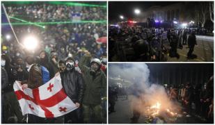 Proteste în Georgia, după ce guvernul a oprit negocierile cu UE. Manifestanţii, opriţi de forţele de ordine cu tunuri cu apă şi gaze lacrimogene să intre în Parlament