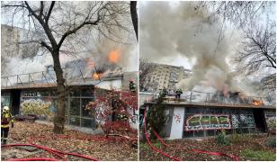 Incendiu lângă Piaţa Victoriei din Capitală. Fostul restaurant Mărul de Aur a fost cuprins de flăcări