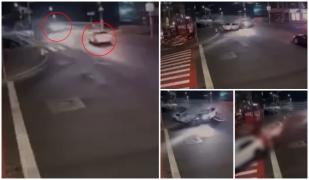 Momentul impactului când un Porsche intră în viteză şi spulberă o maşină de poliţie. Un agent de 43 de ani, în stare gravă la spital