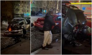 Filmul accidentului cu 4 mașini făcute praf de un șofer beat, în centrul Clujului. Bucăți din caroserii au zburat pe șosea după impact