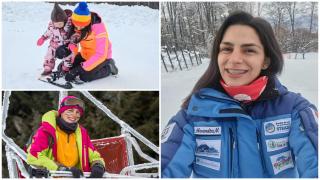 La doar un anişor, când abia învaţă să meargă, Iris e la prima lecţie de schi. Instructor e chiar mama ei, Alexandra Marcu