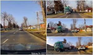 Momentul în care un şofer din Galaţi intră cu maşina pe contrasens, direct într-un TIR. Ar fi adormit la volan