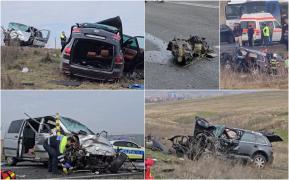 Un tânăr de 29 de ani mort și alți trei răniți, în Constanța. Mașinile s-au făcut zob iar motorul uneia dintre ele a "zburat" după impact