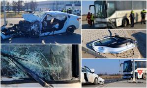 Tânăr mort într-un accident înfiorător, la Timișoara. A sfârșit nevinovat, în Loganul spulberat de un autocar