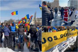 Protest AUR în Piaţa Victoriei, faţă de anularea turului 2 al alegerilor. Un bărbat a fost prins cu un cuţit în rucsac