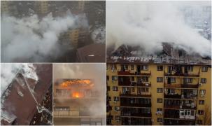 Cum arată blocul din Militari Residence, după incendiu. Focul, alimentat de izolația termică. Pompierii au ajuns greu la el din cauza mașinilor parcate