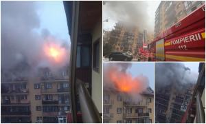 Incendiu masiv în Chiajna. Arde mansarda unui bloc cu 7 etaje din Militari Residence, sunt mari degajări de fum