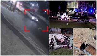 Cursa mortală din Constanţa, surprinsă de camere. Impactul a fost atât de violent că bucăţi din maşina ruptă în două s-au împrăştiat pe zeci de metri