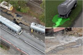 ANIMAŢIE. Cum s-a scurs o tonă de acid sulfuric pe şosea dintr-o cisternă, în Comarnic. Pericol uriaş pentru localnici