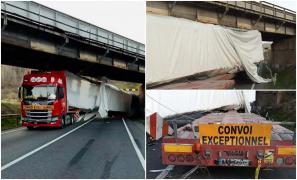 Haos pe un drum din Caraş-Severin, după ce un transport agabaritic a agăţat un pod de cale ferată
