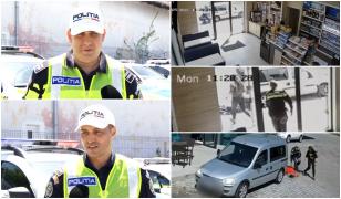 Momentul în care doi polițiști acordă primul ajutor unui bătrân leşinat într-o benzinărie din Argeş. Intervenţia i-a salvat viaţa