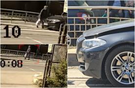 Momentul în care o femeie e spulberată de un BMW, în Botoșani. A țâșnit pe trecere fără să se asigure, iar șoferul n-a mai apucat să frâneze