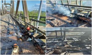 Podul istoric peste Tisa de la Sighet, care leagă România de Ucraina, a luat foc. Flăcările au izbucnit dincolo de linia de frontieră