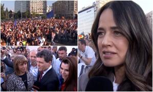 Andreea Raicu, la miting în Piaţa Victoriei pentru a-l susţine pe Nicuşor Dan: "Nimeni nu vrea să se întoarcă în trecut"