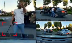 Şofer de BMW, dreptate cu ranga în parcarea unui mall din Timişoara. Atacul a fost suprins de camera de bord a rivalului