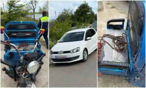 Tată în comă după un accident stupid la Cuca, în Galaţi. Conducea un triciclu tractat cu mașina de fiica sa