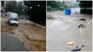 Rupere de nori la Cernavodă: străzile inundate ale oraşului au devenit râuri învolburate. În Călăraşi, o ploaie de 10 minute a făcut prăpăd