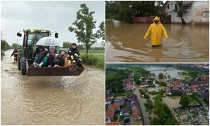 Oameni evacuaţi cu excavatorul din calea apelor, în Botoşani. Fechet: "Suntem în alertă peste tot. Aşteptăm o viitură dinspre Ucraina"