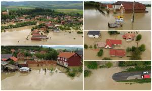 Imaginile dezastrului la Boroşneu Mare din Covasna. Zeci de case sub ape, după ce pârâul Zagon s-a revărsat peste dig