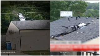 Momentul în care o maşină se prăbuşeşte pe acoperişul unei clădiri. "Ne-am gândit că cineva ne face o farsă"