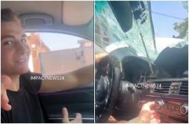 Viitor polițist, filmat la volan cum cântă manele, chiar după ce ar fi lovit un pieton. Parbrizul era distrus