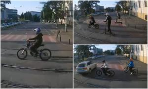 Copii teribilişti, scene de infarct în Timişoara. Pe motociclete sau trotinete, taie calea şoferilor
