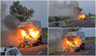 Accident cumplit între o maşină şi un TIR pe Drumul Morţii, în Ialomiţa. Şoferul vehiculului, găsit carbonizat