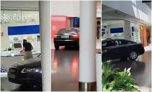 Jaf cu mașina în mall, la Madrid. Hoții au intrat cu bolidul prin ușile de sticlă și au prăduit o bijuterie