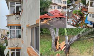 O furtună de câteva minute a adus haos la Mioveni. Acoperișuri smulse, blocuri şi maşini ciuruite după vijelie