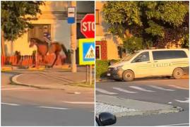 Un bărbat călare pe cal, urmărit de mașina de poliție prin Focșani. Imaginile au devenit virale
