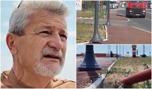 Lucrare de milioane făcută de "Dorei". Stâlpi de iluminat montaţi haotic, un pericol pe centura Focşaniului