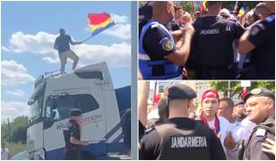 Îmbrânceli cu jandarmii la protestul pro-Georgescu din Piața Victoriei. O mașină a lovit un protestatar