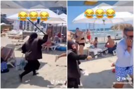 Administrator înjurat, fugărit și bătut cu bastonul de o femeie, pe plajă în Năvodari. Imaginile, virale