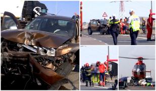 Accident grav pe A4. Un bărbat a ajuns la spital, după ce s-a izbit cu maşina de un alt autoturism